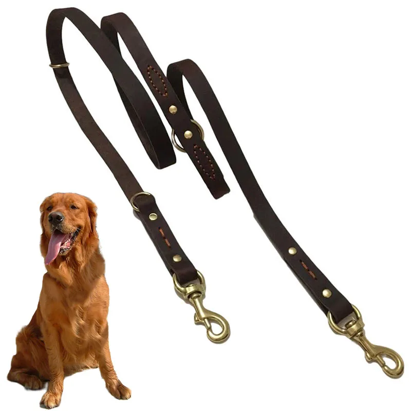 

Large Two Dog Leash Real Leather Double Leashes P chain Collar Multifunctional Long Short big Dog Walking Training Lead