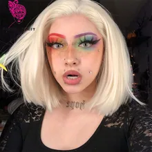 Фэнтези, ручная вязка, блонд, белый, короткий Боб, высокая температура, волокно, жаростойкий, без клея, синтетический парик на кружеве для всех женщин