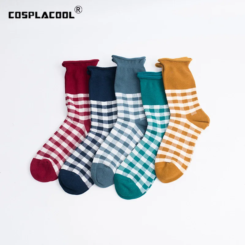 

[COSPLACOOL]Japan Harajuku Art Sweet Colorful Socks Women Grid Cotton Socks Edge Warm Meias Cotton Creative Calcetines Mujer