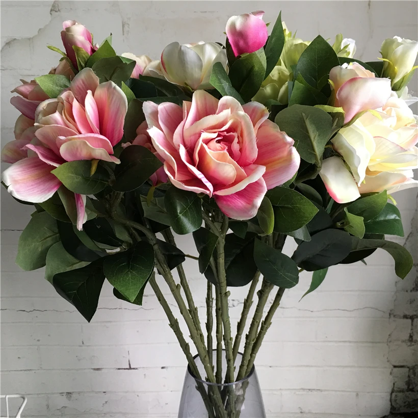 3 Heads Gardenia Branch Silk Artificial Flowers For Wedding Home Decoration Flores Artificiales