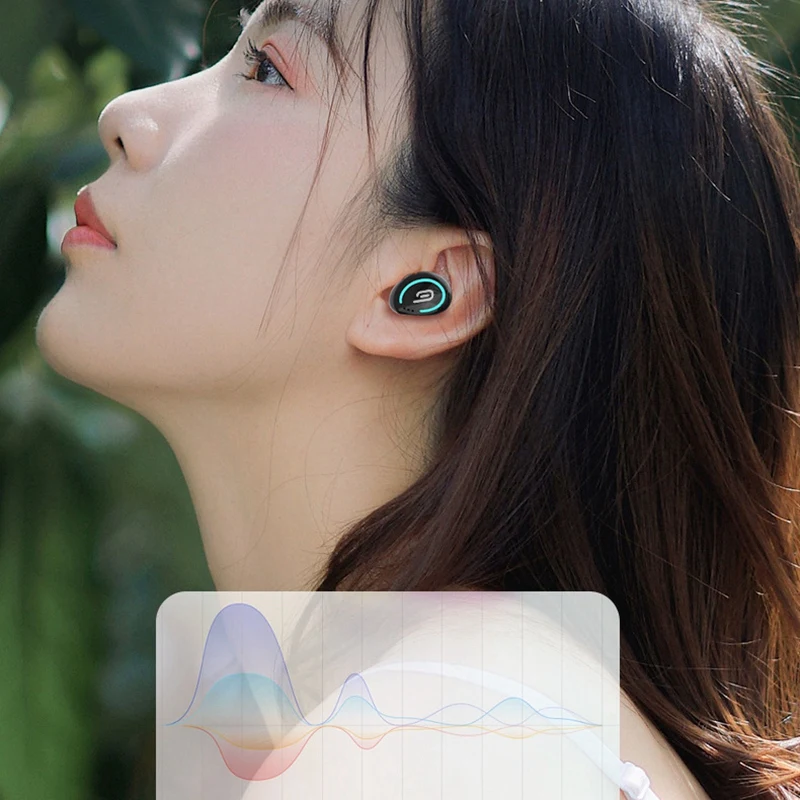 Single Ear Wireless Mini Bluetooth Headset with Invisible Earbud Sports with Charging Bin 5 0 Earbuds Press Waterproof Headset