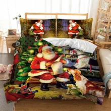 Рождественский комплект белья Королева/Твин/король размер 3D Санта Клаус Рождественская елка печатных пододеяльник наволочка украшение для дома