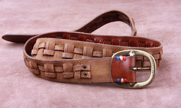 mens dress belts Vintage Luxury Handmade Leather Weave Copper Buckle Men's Belt Cowhide Retro All-match Casual Jeans Soft Belt mens brown leather belt