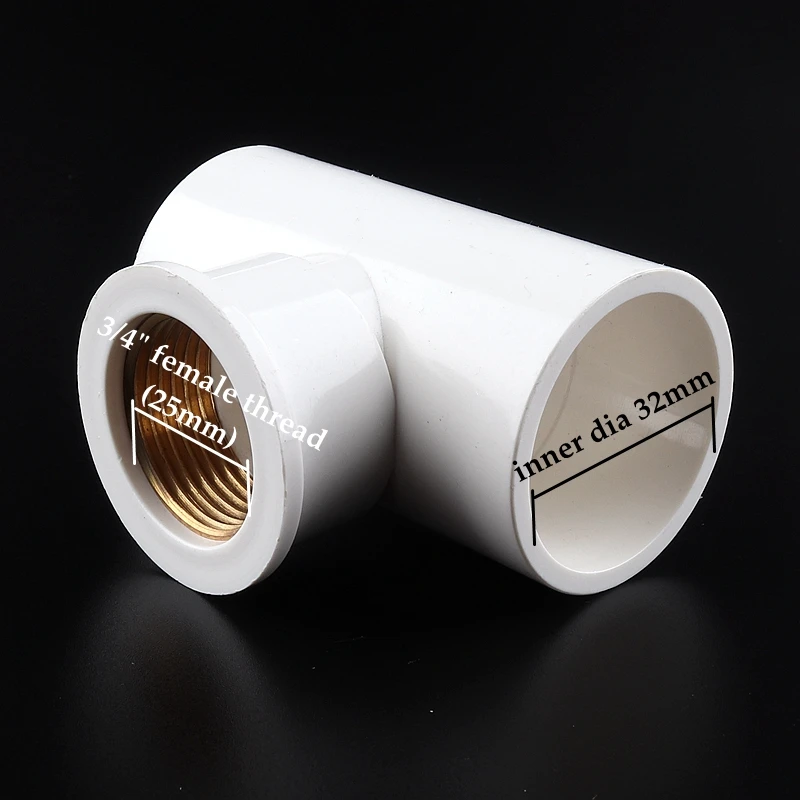 32mm-3I4 Inch 2-10 шт. 1/"~ 1" латунная внутренняя резьба пвх тройник соединитель для полива сада 3 способа Т-образной трубки адаптер фитинги - Цвет: 32mm-3I4 Inch