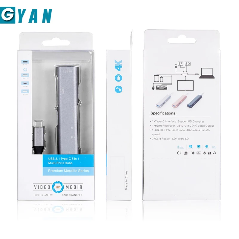 5 в 1 USB-C концентратор тип-c к USB 3,0+ HDMI 4K+ SD/TF кард-ридер Многофункциональный USB C концентратор адаптер для Macbook ПК Xiaomi Tablet Горячая Распродажа