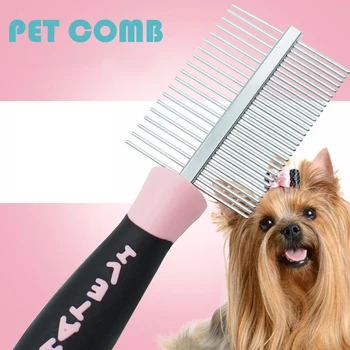 

Dog Grooming Comb Pet Double-Sided Flea Comb Cat Stainless Steel Shedding Brush With Slip-Proof Handle Pet Grooming Tool