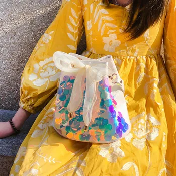 

SutaSuta Handmade Purse for Women 2020 Chinese Shiny Bow Bucket Bag Small Fresh Lovely Shoulder Messenger Crossbody Bag
