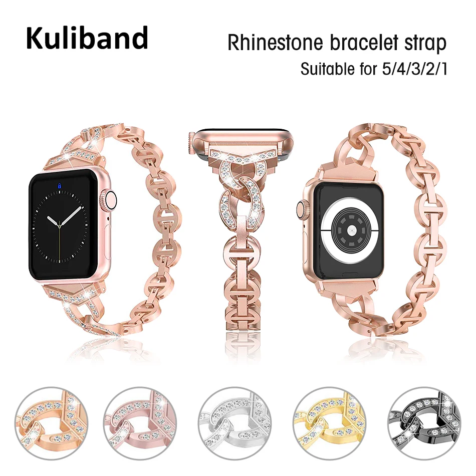 

Band for Apple Watch 6/SE/5/4/3/2/1 38mm 40mm Rhinestone Bracelet Stainless Steel Metal Strap for iwatch series 6/SE 42MM 44MM