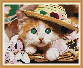 

Oil painting cat Printed Canvas DMC Counted Fabric Chinese Cross Stitch Kits printed Cross-stitch set Embroidery Needlework