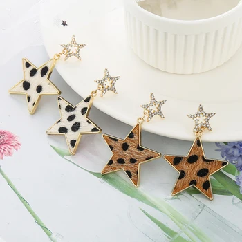 

WYBU Newest Leopard Print Star Drop Earring For Women Rhinestone Bling Star Push Back Earring Dot Pattern Earring Jewelry