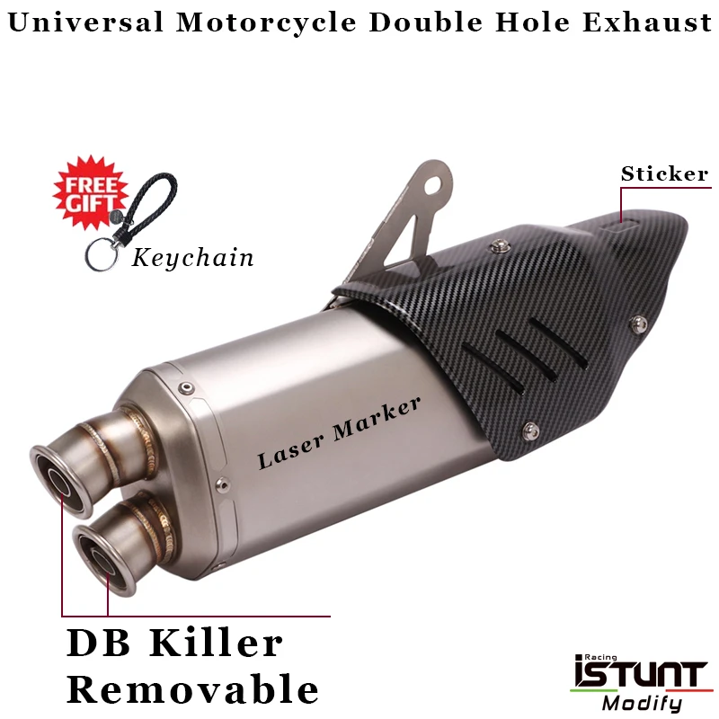 51mm Universal Motorcycle Double Hole Exhaust Muffler Escape Moto