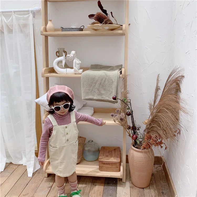 

2019 Fall New Girls Leisure Fresh Loose Solid Color Corduroy Vest Suspender Dresses Children Cotton Sleeveless Overalls Dress
