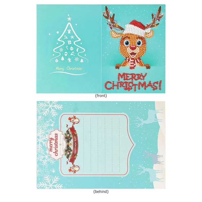  4PCS Christmas Party Invitations Cards DIY Santa Reindeer Snowman Xmas Tree 5D Diamond Painting Gre - 4000117863359