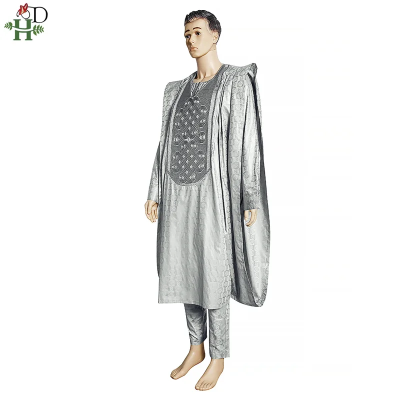 H&D 2022 Party Clothing For Men African Bazin Riche Agbada Robe Shirt Pants 3 PCS Set Plus Size Boubou Homme Musulman Ensembles african culture clothing