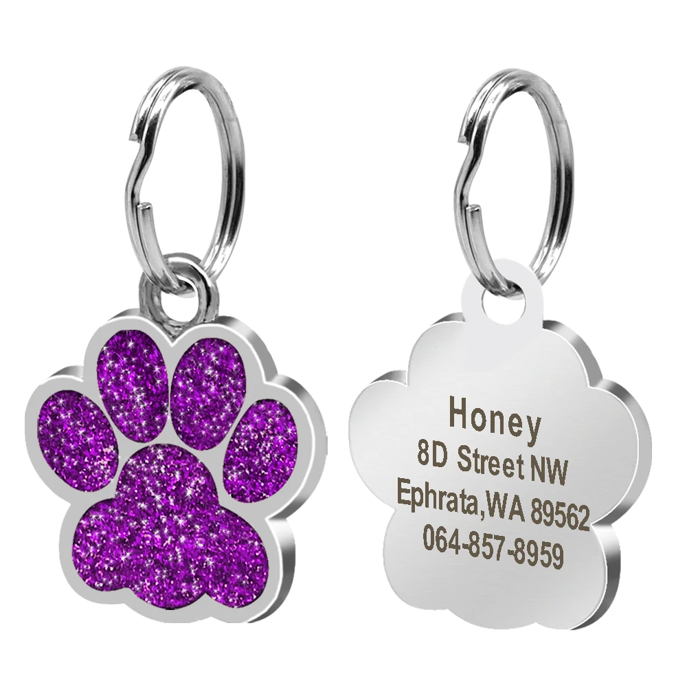 Custom Anti-lost Collar Puppy Accessories Name Pendant Tags Cat Steel ID Dog Dog Tag Engraved Pet Tag Paw Stainless Personalized - Color: 4