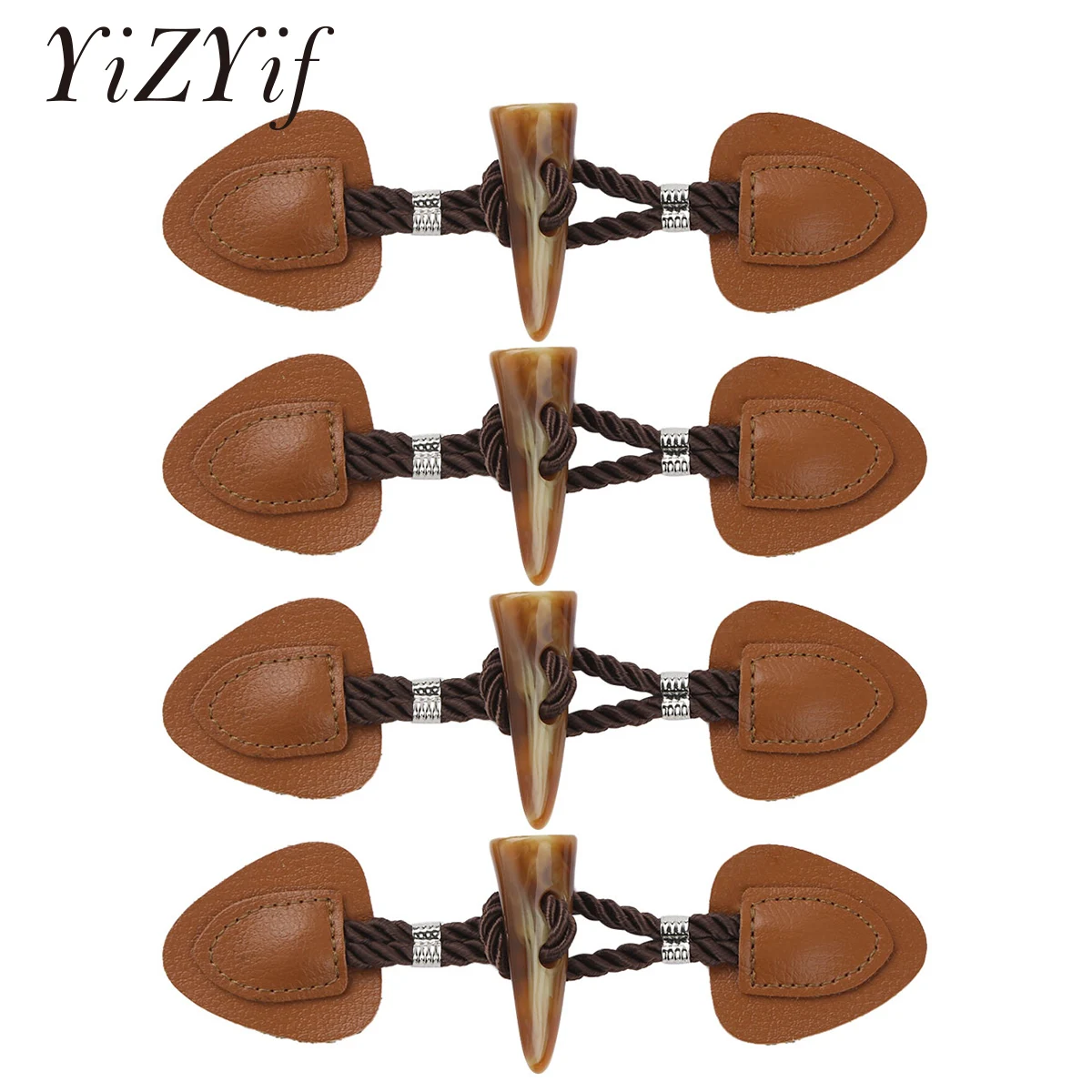 Sewing Toggles Pack of 4 Vintage PU Leather Sew-On Toggles with Resin Horn Button Closures DIY Sewing Accessories