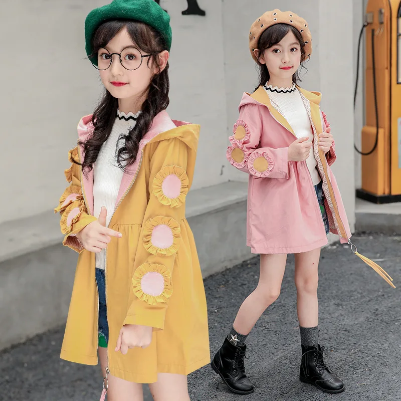 

2018 New Style Elegant CHILDREN'S Jacket Girls Autumn Clothing Big Boy Children Sleeves Flowers Trench Coat Childrenswear a-Piec