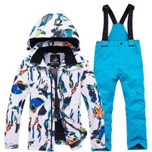 Зимний детский лыжный костюм; лыжные куртки; Комплект для девочек; спортивный водонепроницаемый костюм; теплый зимний комплект для мальчиков; куртка+ штаны