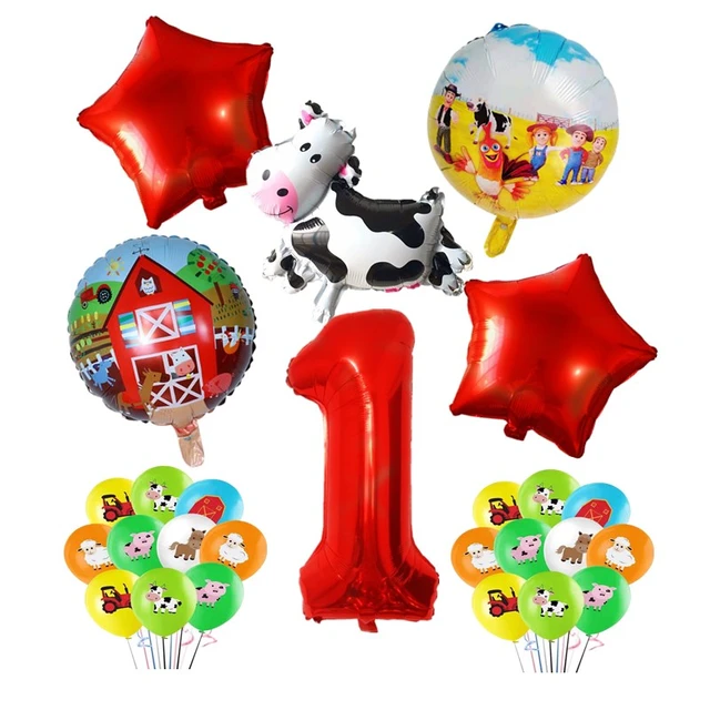 26pcs palloncini animali da fattoria 32 numero palloncino bambino 1 ° 2 °  compleanno decorazioni per