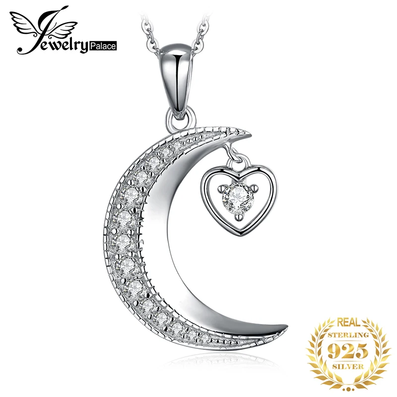 

JPalace Heart Moon Silver Pendant Necklace 925 Sterling Silver Choker Statement Necklace Women Silver 925 Jewelry Without Chain