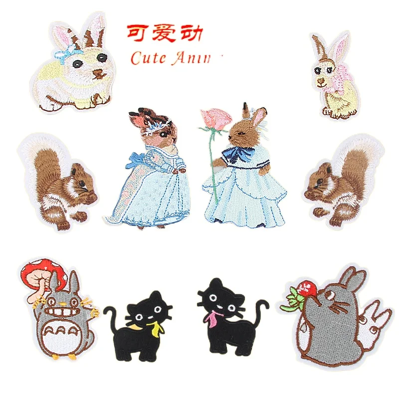 6pcs/lot Anime Embroidery Patch Rabbit Hamster Cat Animal Couple Love Flower Clothing Decoration Card Gift Applique | Дом и сад