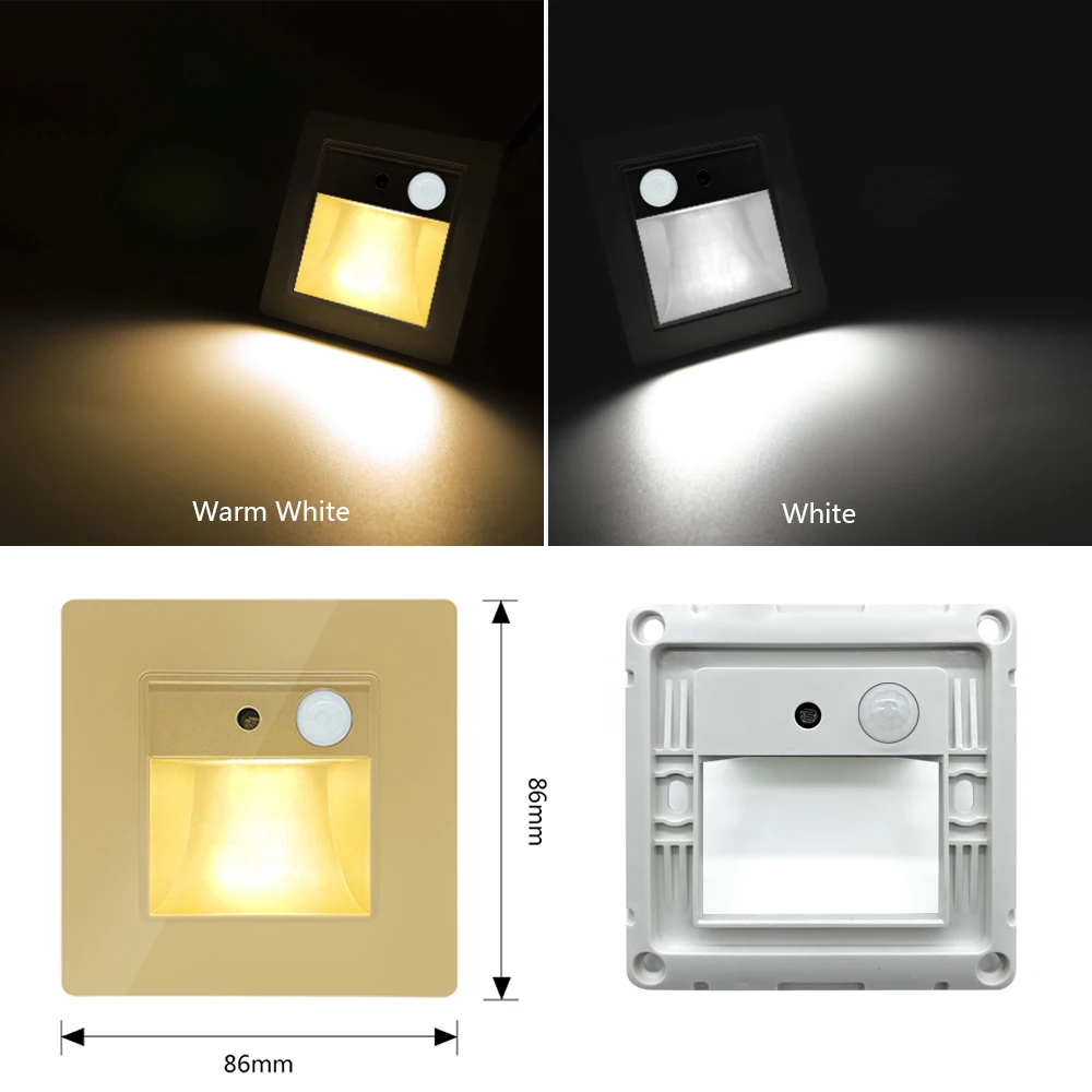 SANDIY LED Nachtlampe Sensor Treppenlicht Wandleuchte Einbau PIR Bewegungsmelder Fußlicht für Trittleiter Foyer Schlafzimmer 2W/3W Smart Home Treppenbeleuchtung Innenleuchte Weiß/Gold/Grau