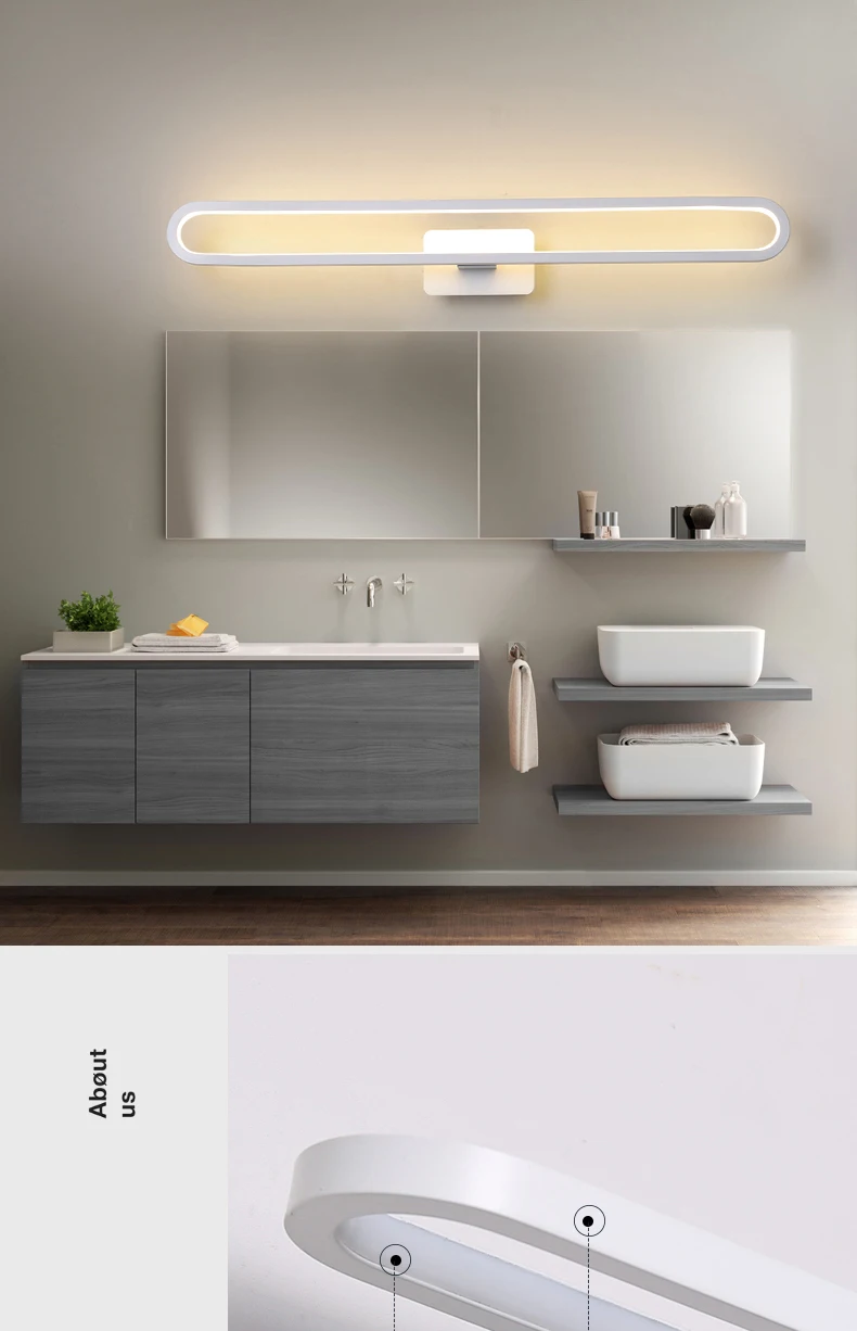 Черный/белый современный светодиодный зеркальный светильник 40-70 см противотуманный светильник для ванной комнаты AC220V 110V настенный светильник для ванной комнаты