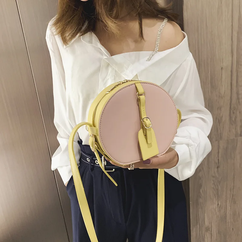 

2019 new quiver pendant small round bag collision color fashion single shoulder oblique span women's bag