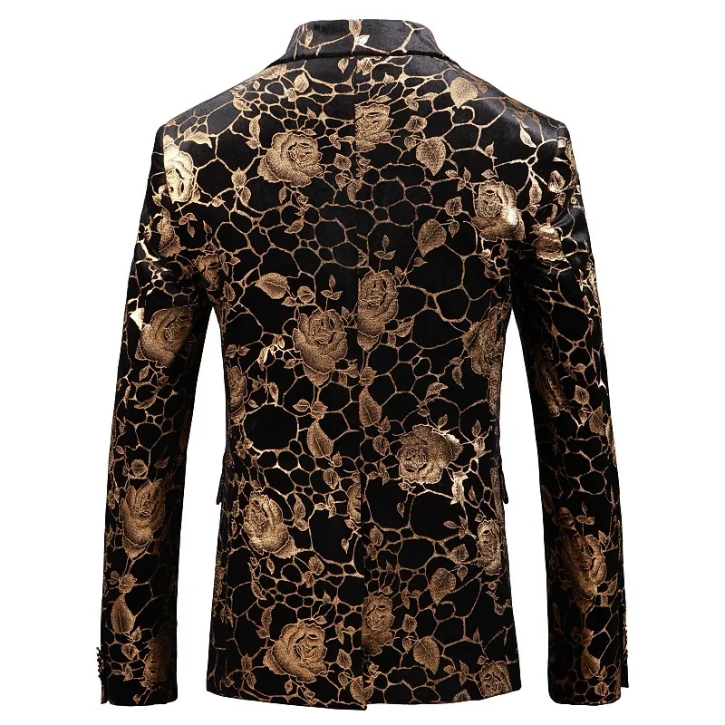 Мужской приталенный Блейзер с золотым принтом повседневный на 2 пуговицах