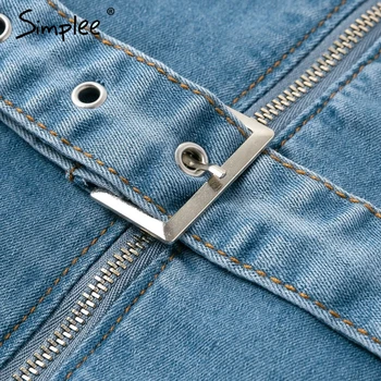 Simplee Sexy deep v-neck denim women playsuit Short sleeve belt zipper short jumpsuit Chic party club ladies jeans overalls 2019 10