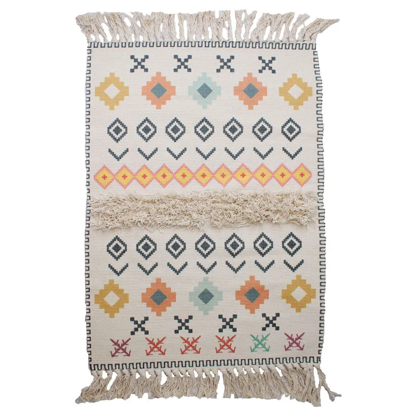 Boho Клетчатый коврик для дома С нескользящими ковриками с красочной геометрией, тканый хлопковый кухонный ковер с кисточками - Цвет: Boho