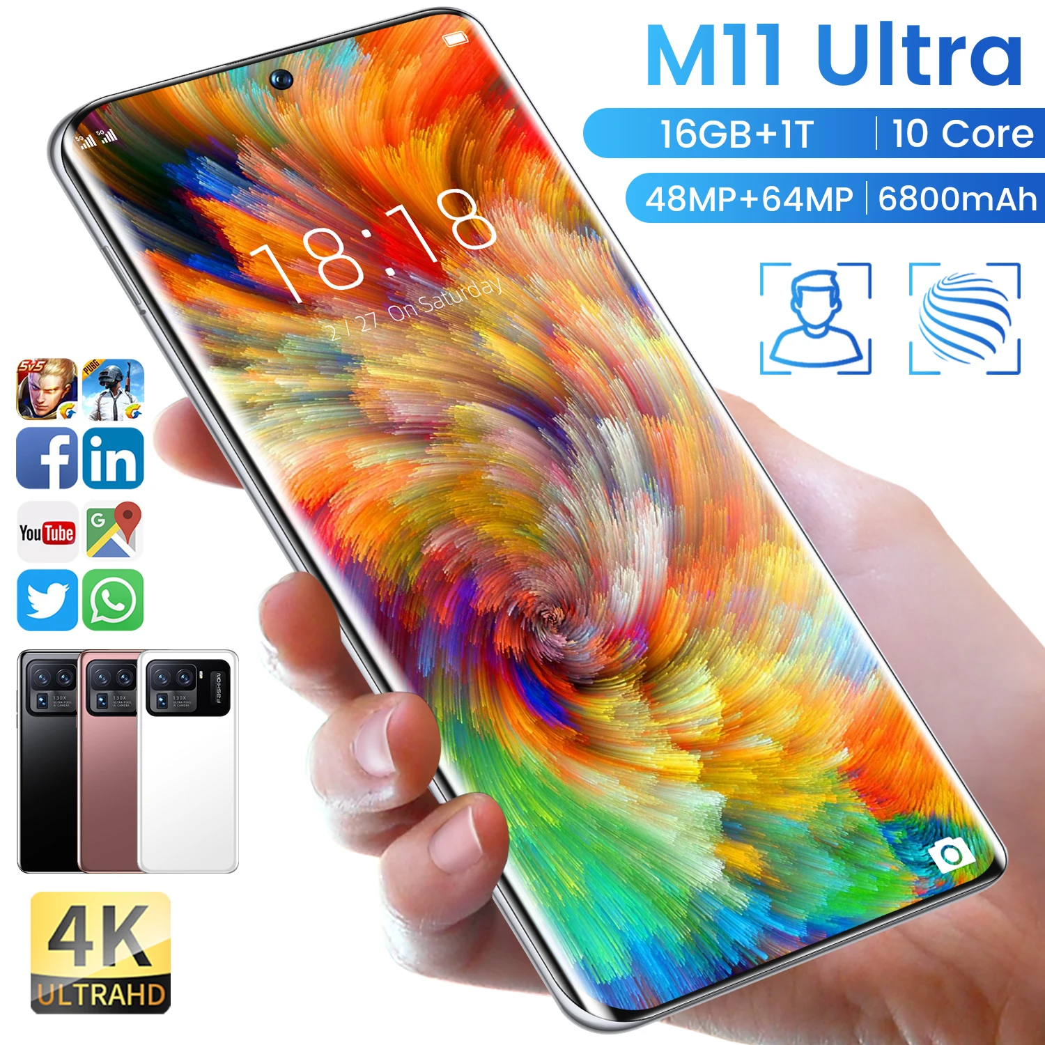 Global Version M11 Ultra 7.3 Inch 16GB+512GB 5G Network Fingerprint ID 6800mAh Smart Phone 48+64MP Dual SIM+Micro SD Cellphones | Мобильные