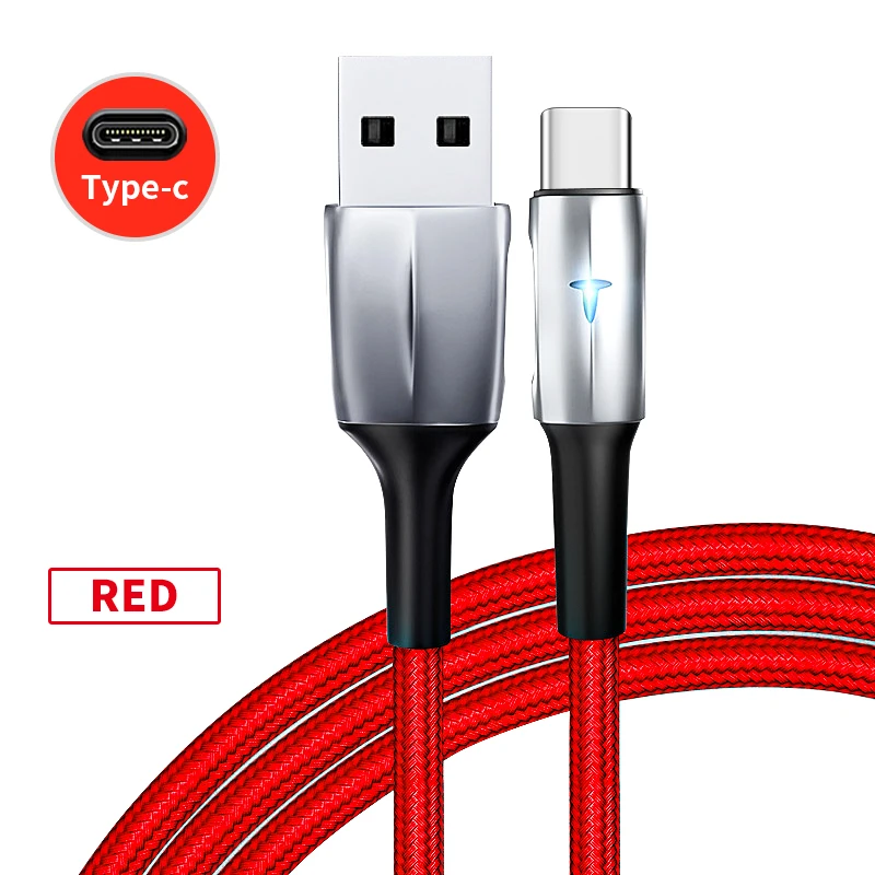 KSTUCNE usb type C телефонный кабель 5A светодиодный светильник для samsung S10 S9 S8 Xiaomi Quick Charge QC 3,0 4,0 USB-C кабель для huawei P20 P30 - Цвет: Red Type C Cable
