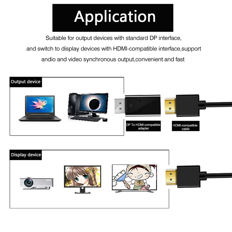 HDMI Cable 4K Display Port to HDMI-Compatible Adapter Male to Female DP HDMI-Compatible Video Audio HD Cable For PC TV Laptop Projector
