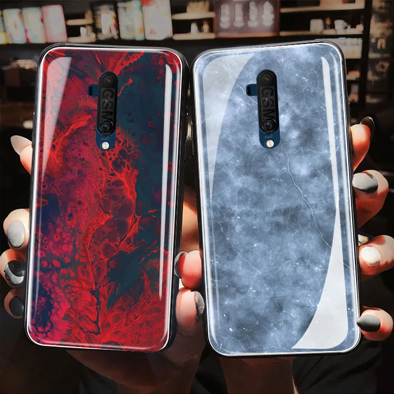 

Luxury Marble Tempered Glass Cover Case For OnePlus 7T Pro 1+ 7Tpro Phone Back Cover For Oneplus 7T 7 T Pro Case Coque Funda New