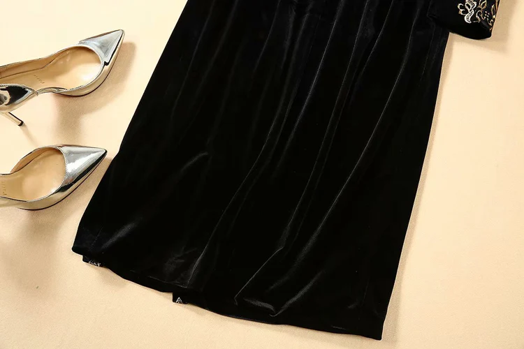 Дизайнер Высокое качество осень новые женские туфли на плоской подошве модные рабочем месте вечерние Винтаж Элегантный шик бархатное платье с вышивкой пикантные черные сапоги миди платье