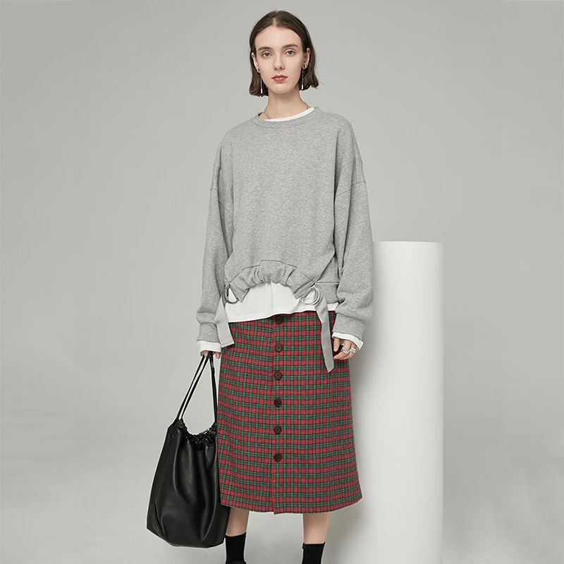 [EAM] High Waist Button Plaid Split Joint Simple Half-body Skirt Women Fashion Tide All-match New Spring Summer JZ418