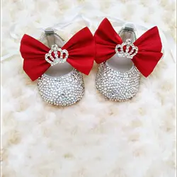 Chaussures de luxe à strass pour bébé fille, ensemble de bandeau de premier pas, chaussures de princesse à cristaux scintillants, cadeau de fête prénatale 