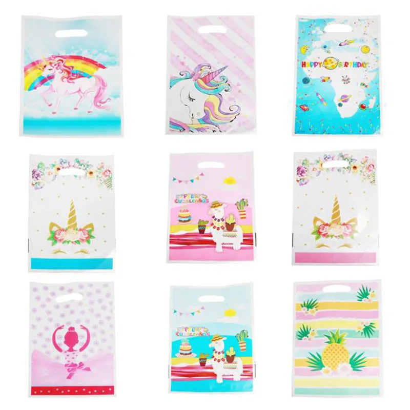 

Unicorn 10pcs Plastic Gift Bag Flamingo Cartoon Storage Shopping Bag with Handle Party Wedding Plastic Wrapping Bags