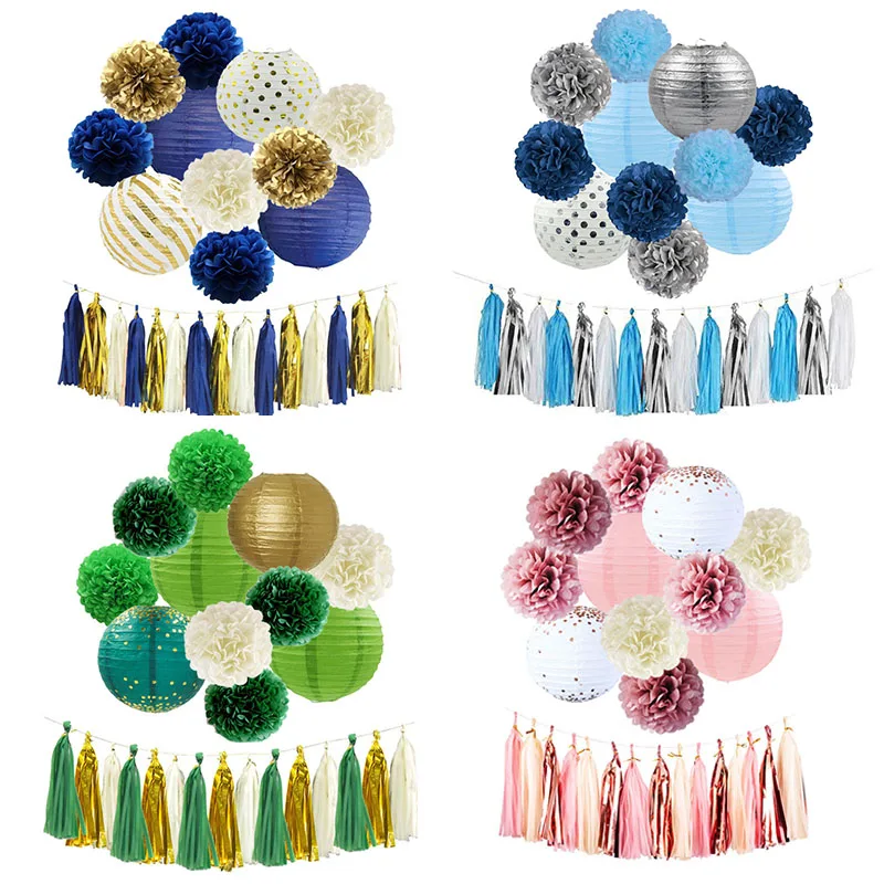 27 шт./компл. бумажный фонарь Pom Poms с кисточками комплект гирлянды круглые бумажные