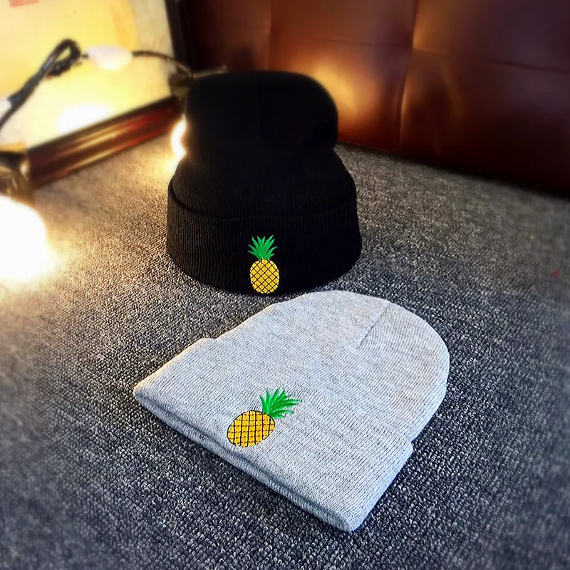 

Korean-style Embroidered Pineapple Straight-Cut Solid Color Set of Head Cap Children Autumn And Winter Warm Knitted Hat Men's Co