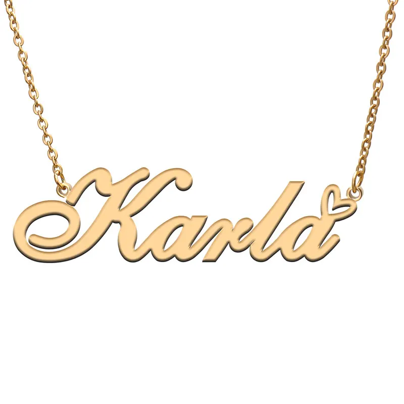 Karla with Love Heart Name Necklace for Women Stainless Steel Jewelry Nameplate Pendant Femme Mother Child Girls Gift