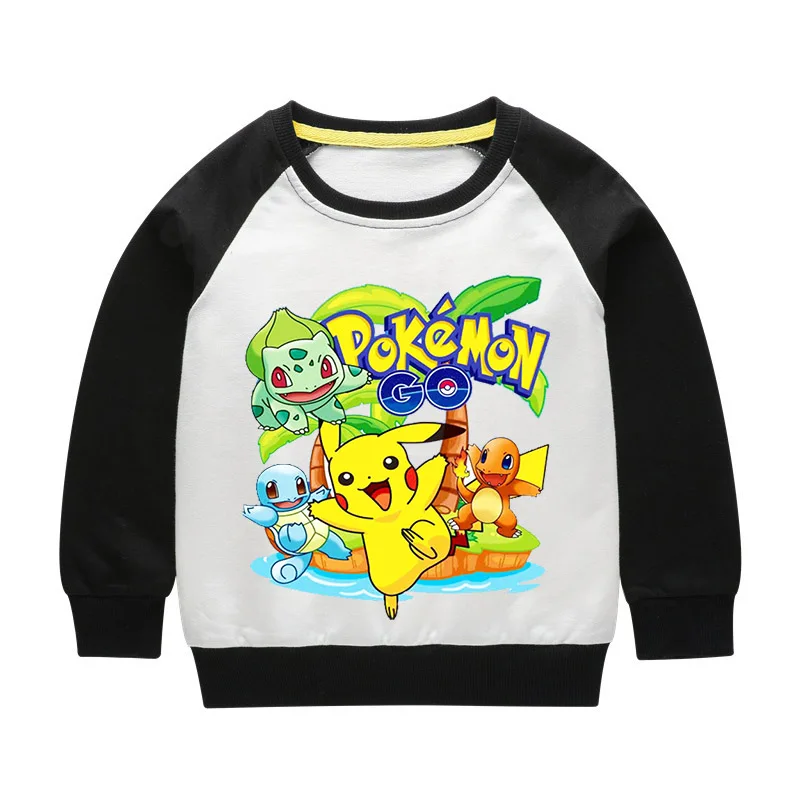 От 2 до 10 лет футболка Pokemon/Детская осенняя одежда с капюшоном, футболка с Пикачу, Детская кофта для мальчиков, рубашки топ с длинными рукавами для маленьких девочек