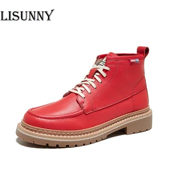 

2020 Martin Boots Female New Genuine Leather Female Short Boots British Casual Shoes Large Size 42 43 44 Female Ankle Boots