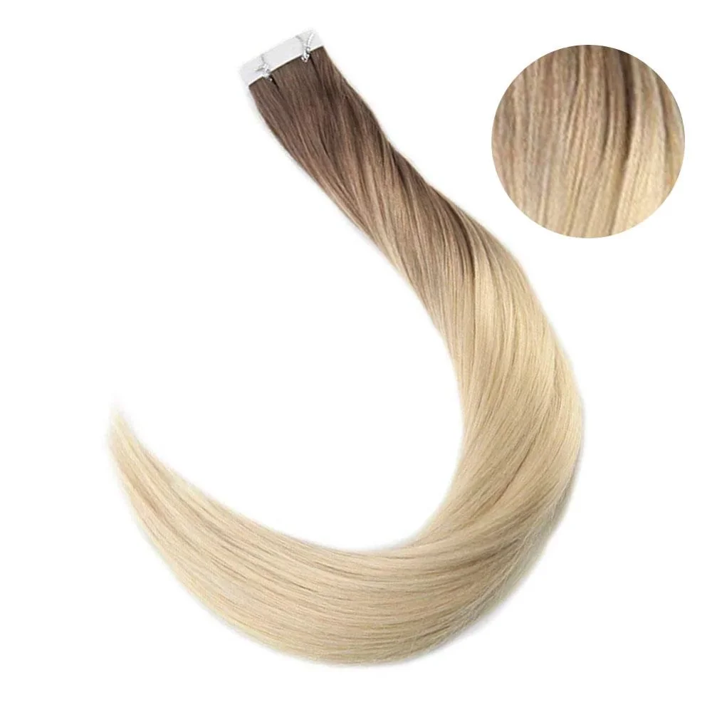 Полный блеск Balayage цвет омбер человеческие волосы на ленте для наращивания 20 шт 50 г блонд коричневый лента для наращивания машина сделано remy - Цвет: 3 8 613