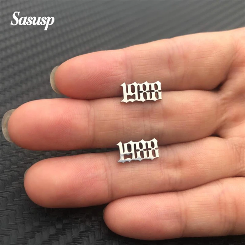 

Sasusp Personalized Stainless Steel Year of Birth Earrings for Men The Shape of 1980-2019 Stud Earrings Punk Street Jewelry