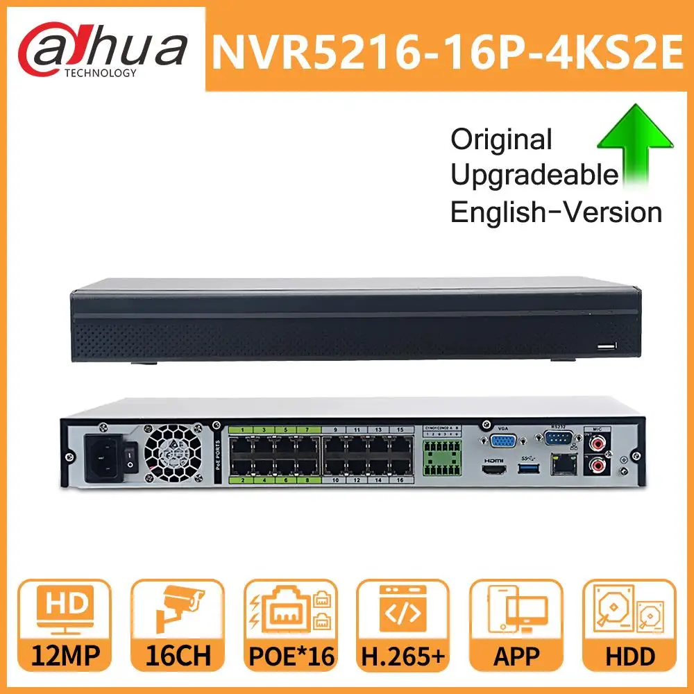 

Dahua Original Pro 16CH NVR NVR5216-16P-4KS2E Port Two Way Talk e-POE 800M MAX 16CH PoE Network Video Recorder