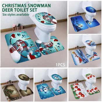 

Bathroom Mat Set Nonwoven Fabric Christmas Cartoon Toilet Seat Cushion Toilet Seat Cover 3pcs/Set Snowman New Year Party Favor