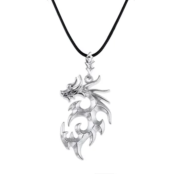 

10PCS European and American Hot sale Flame Dragon Men Necklace Domineering Ethnic Personality Pendant Leather rope necklace T112