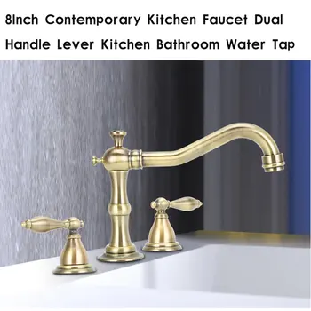 

8" Inch Contemporary Kitchen Faucet Dual Handle Lever Kitchen Water Saving Tap Practical Bathroom Water Tap